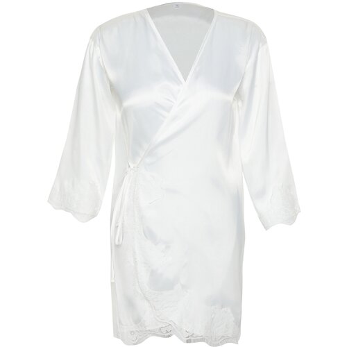 Trendyol White Bride Satin Lace and Tie Detailed Woven Dressing Gown Cene