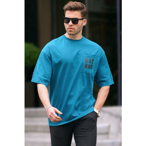 Madmext Petrol Blue Oversize T-Shirt with Pocket Detail 7008 Slike