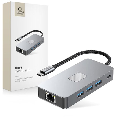 TECH-PROTECT HB05 HUB ADAPTER 9IN1 TYPE-C + USB2.0 + USB3.0 + HDMI 4K 60HZ + SD/TF + PD100W + RJ45 1000M SPACE GREY, (5000302882) Slike