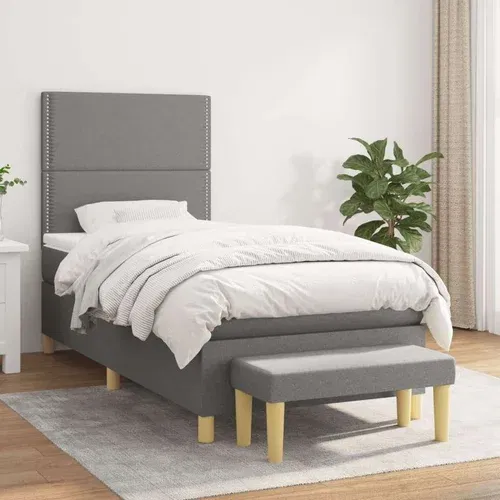  Box spring postelja z vzmetnico temno siva 90x190 cm blago, (20898505)