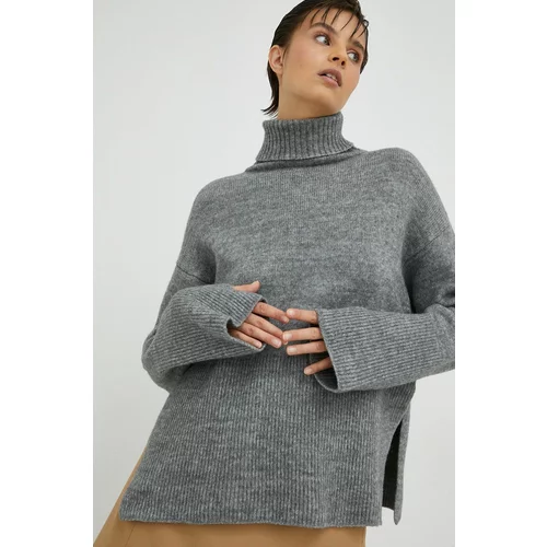 Birgitte Herskind Pulover s dodatkom vune za žene, boja: siva, s dolčevitom