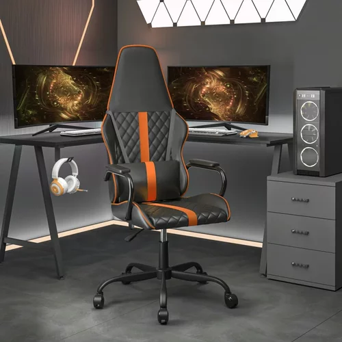 vidaXL Masažni gaming stol oranžno in črno umetno usnje