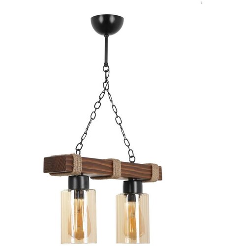 Opviq Jasmin 2 Li Ahşap Ceviz Silindir Bal Camlı Yellow Chandelier Cene