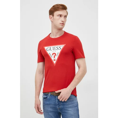 Guess Bombažen t-shirt rdeča barva