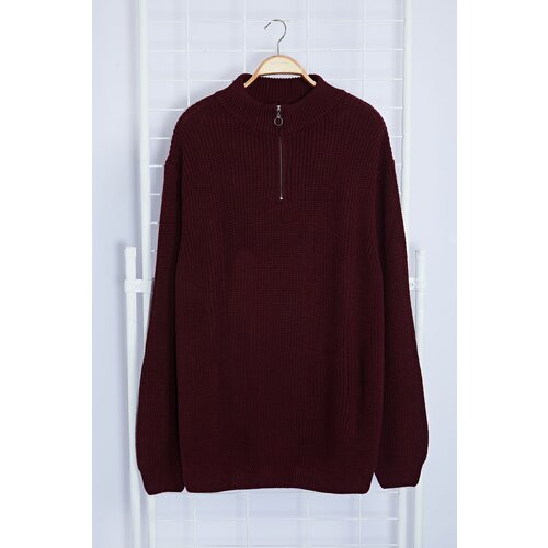 Trendyol claret red fl regular half turtleneck plain knitwear plus size sweater Cene