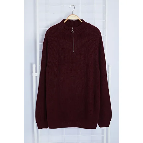 Trendyol Claret Red FL Regular Half Turtleneck Plain Knitwear Plus Size Sweater