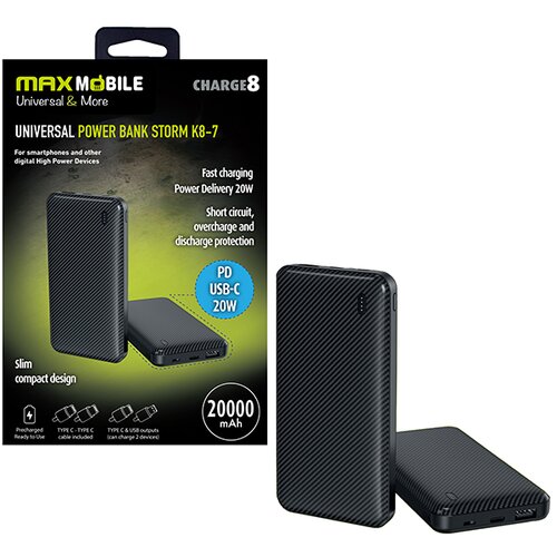 Powerbank STORM K8-7 20000mAh 20W PD USB-C CRNI Cijene