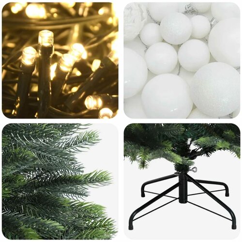  Umjetno božićno drvce s kuglicama 120 cm 150 LED lampica - 120 cm s LED žaruljama i bijelim kuglicama Slike