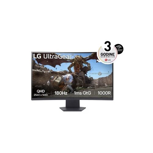 LG 31.5" UltraGear Curved 1000R VA QHD 2560x1440@180Hz, 16:9, 3000:1, 1ms, 300 cd/m², 178º/ 178º, FreeSync, HDR 10, 2 HDMI, 1 DP, VESA 100x100 mm, Tilt, Black, 3yw Cene