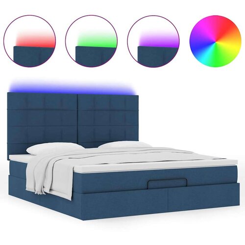 VidaXL Otomanski krevet s madracem i LED plavi 180x200cm od tkanine Slike