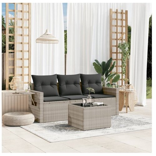 vidaXL 4-dijelni set vrtnih sofa s jastucima svijetlosivi poliratan Cene