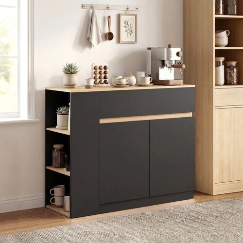  Komoda bife veliki pretinac za ormar polica na 3 razine ladica crna 110 x 29 5 x 82 cm Slike