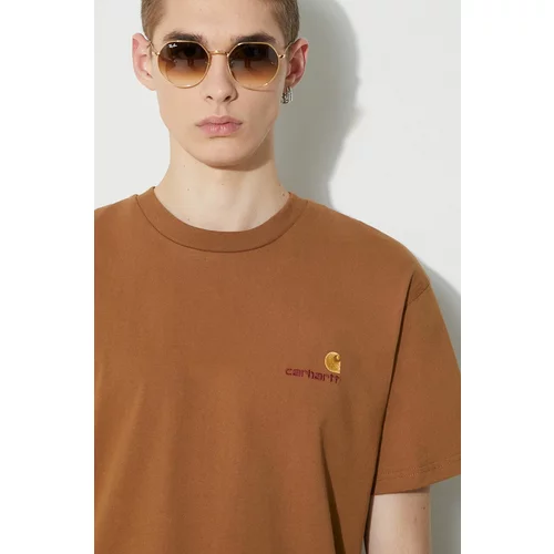 Carhartt WIP Pamučna majica S/S American Script T-Shirt za muškarce, boja: smeđa, s aplikacijom, I029956.HZXX