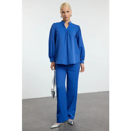 Trendyol Indigo Belted Poplin Woven Bottom-Top Set