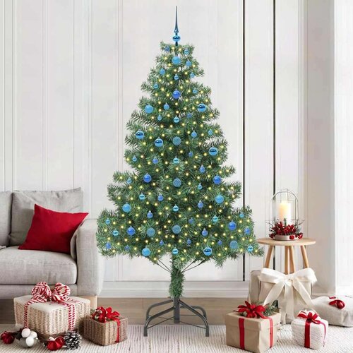 vidaXL Božično drevo med 300 LED z stojalom Zelena 210 cm PVC Cene