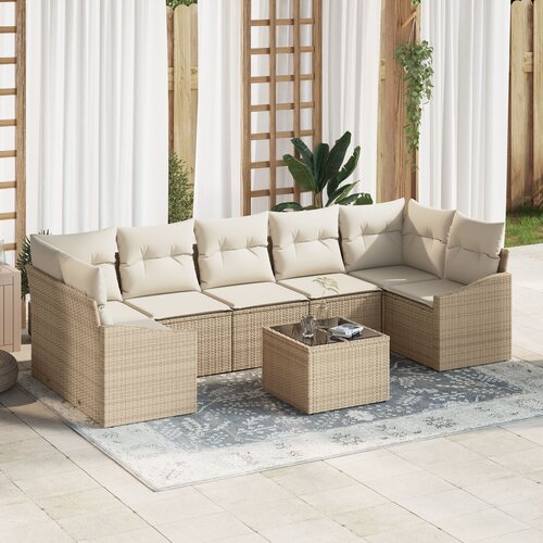 VidaXL 8-dijelni vrtni sofa set s jastučićima Bež Poli Ratan Slike