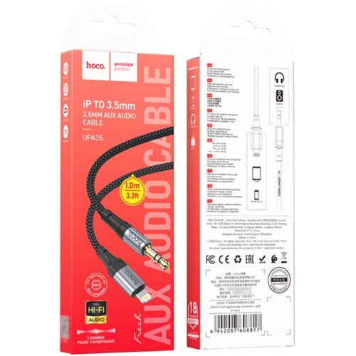 Hoco. AUX kabel UPA26 iz Lightning na 3.5 mm (1m) črn Slike