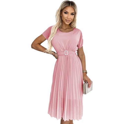 Numoco Pleated midi dress with wide belt Slike