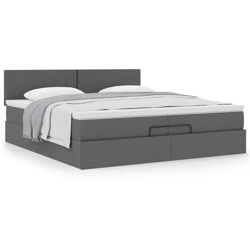 VidaXL Otomanski posteljni okvir z vzmetnico temno siv 200x200 cm Slike