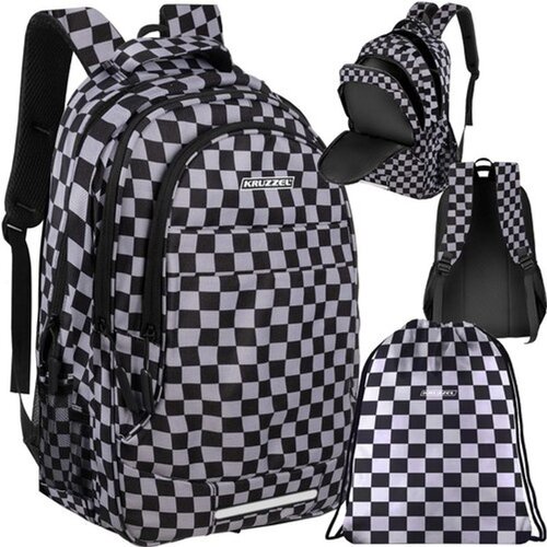 Kruzzel &scaron;kolski ruksak s torbom za tjelesni, crni karirani, 30 l, 50 cm Cijene