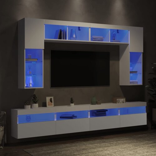  8-dijelni set zidnih TV ormarića s LED svjetlima bijeli Cene