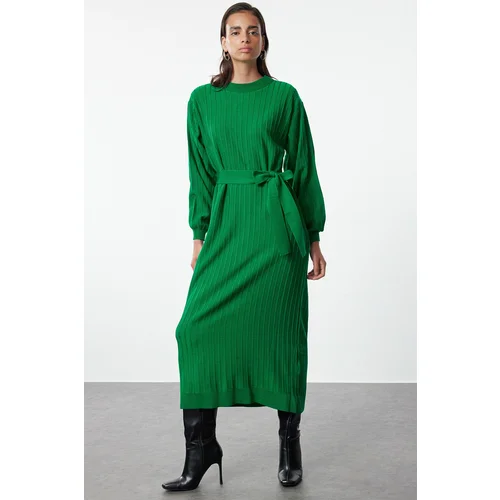 Trendyol Green Belted Knitwear Dress