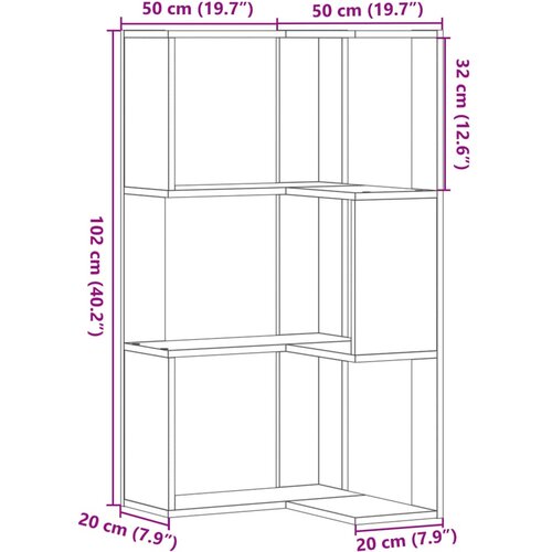  Kutni regal za knjige 3 razine boja hrasta 50x50x102 cm drveni Slike