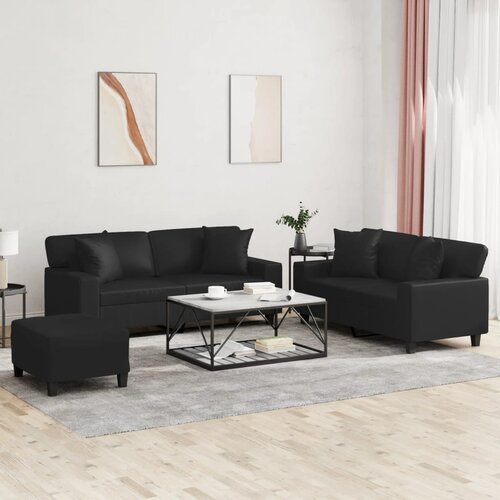 3-dijelni set sofa s jastucima crna od umjetne kože Slike