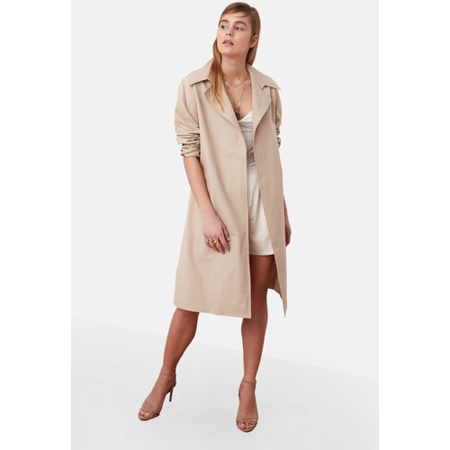 Trendyol Beige Oversize Ring Buckle Belt Water Repellent Trench Coat Cene