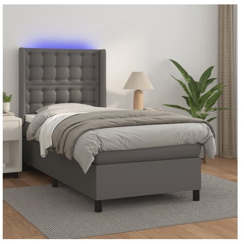  Box spring postelja z vzmetnico LED siva 100x200cm umetno usnje Cene