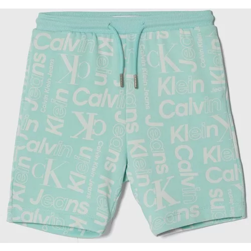 Calvin Klein Jeans Otroške bombažne kratke hlače turkizna barva