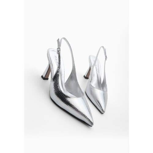 Marjin Women's Stiletto Open Back Pointed Toe Evening Dress Heels Tosve Silver Slike