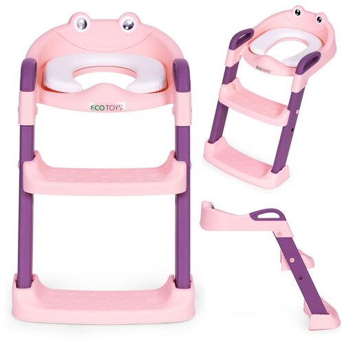 ECO TOYS WC daska za djecu sa stepenicama i ljestvama, roza, Slike