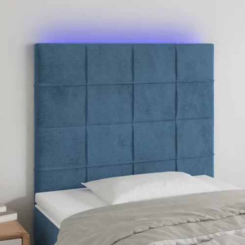 vidaXL LED posteljno vzglavje temno modro 90x5x118/128 cm žamet