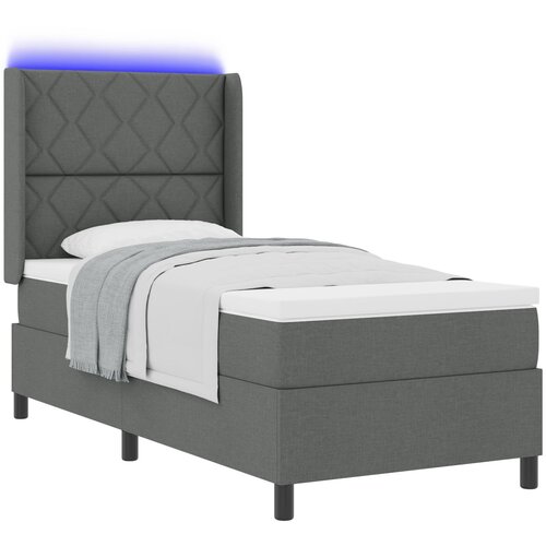 VidaXL Postelja s vzmetnico in LED 100x200 cm Temno siva Tkanina Slike