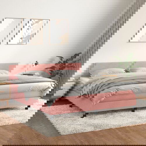  The Living Store Box spring postelja z vzmetnico roza 160x200 cm žamet - Box Spring Postelja, (21445766) Slike