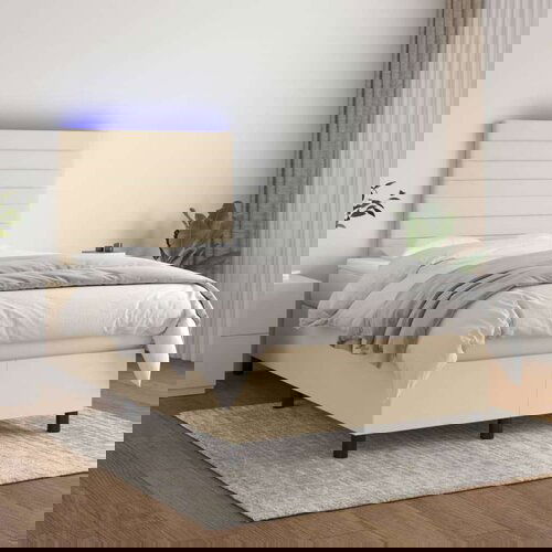  Box spring s madracem LED krem 120 x 200 cm od tkanine Slike