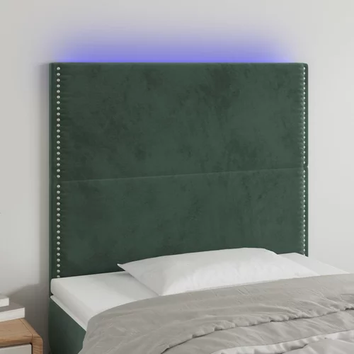 vidaXL LED posteljno vzglavje temno zeleno 80x5x118/128 cm žamet