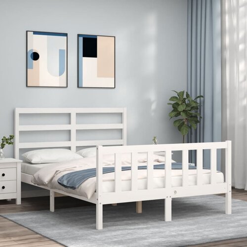 VidaXL Okvir kreveta s uzglavljem bijeli 120 x 200 cm od masivnog drva Slike