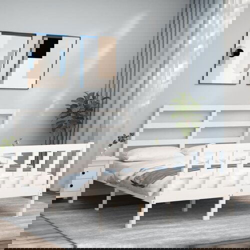 vidaXL Posteljni okvir z vzglavjem bel 120x200 cm trden les Cene
