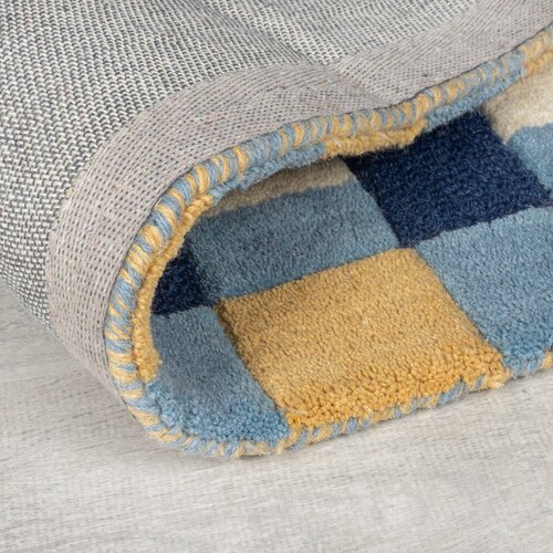 Flair Rugs modra ročno tkana volnena preproga 160x230 cm kai wool border &amp;ndash; Slike