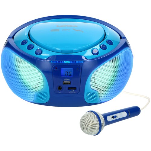 Lenco Prenosni FM radio s CD/MP3/USB, mikrofonom in svetlobnimi učinki, Modra, (5000277702) Cene