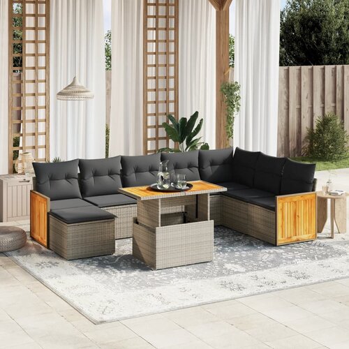 VidaXL 9-dijelni set vrtnih sofa od poliratana s jastucima sivi Slike