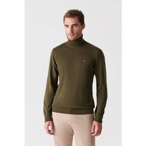 Avva Khaki Unisex Knitwear Sweater Full Turtleneck Non Pilling Regular Fit Cene