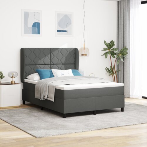 vidaXL Box Spring postelja s preprosto - temno siva, 140x190 cm, tkanina Cene