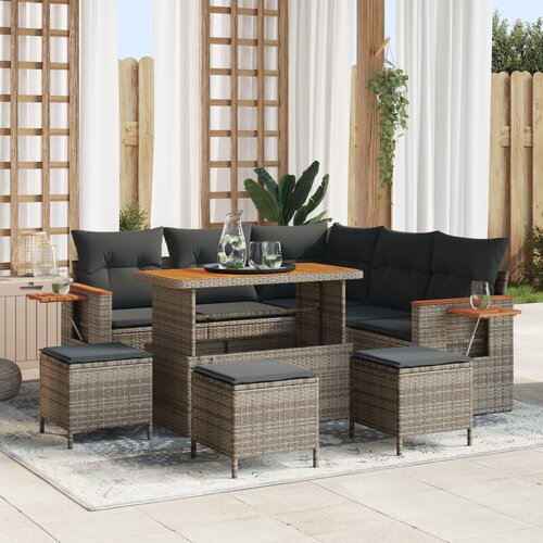 vidaXL 9-delni vrtni kavč set z blazinami siva poli ratan acacia Cene