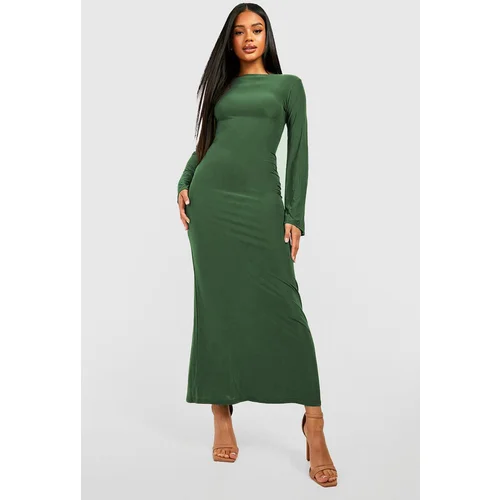 Madmext Green Boat Neck Back Detail Maxi Long Dress