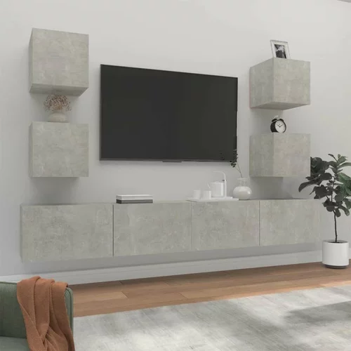  Komplet TV omaric 6-delni betonsko siv inženirski les, (20734656)