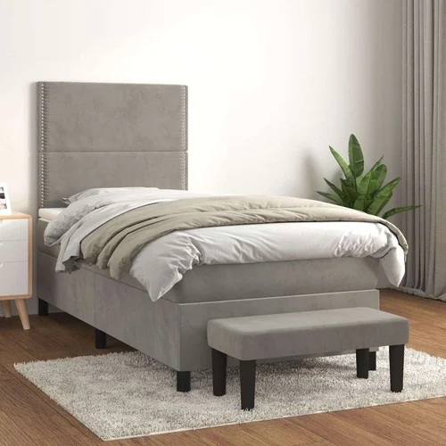 Box spring krevet s madracem svjetlosivi 90x190 cm baršunasti