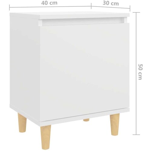 VidaXL noćni ormarić s nogama od masivnog drva bijeli 40 x 30 x 50 cm Slike